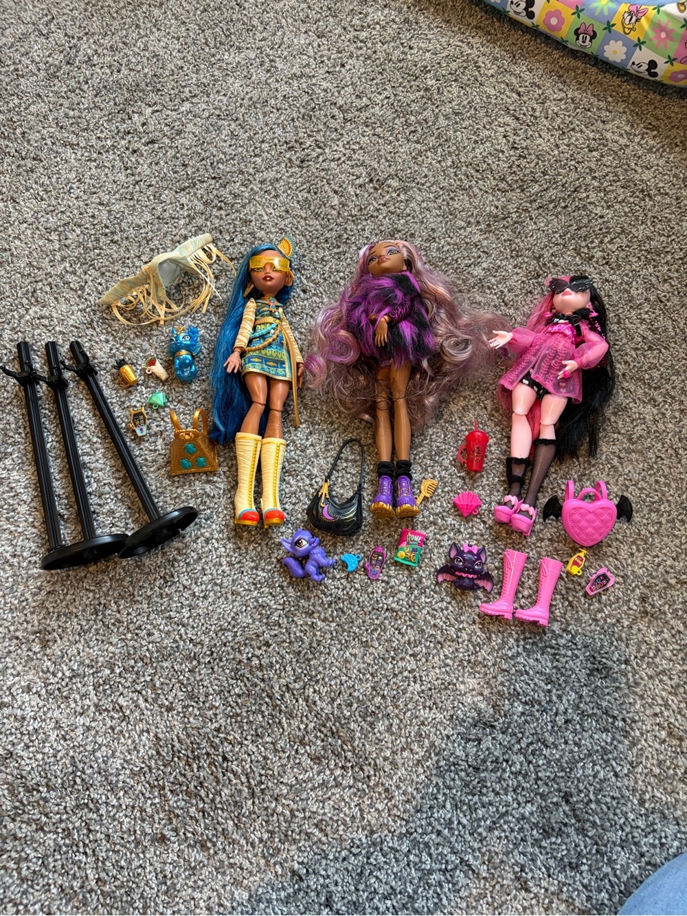 Monster High Cleo Clawdeen & Draculaura Doll Lot(Read